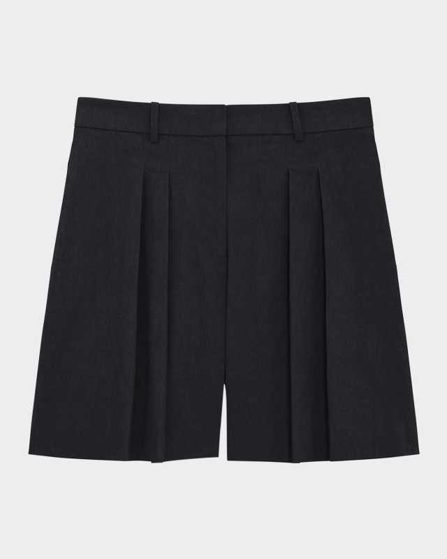 Pleated Crunch Linen Shorts